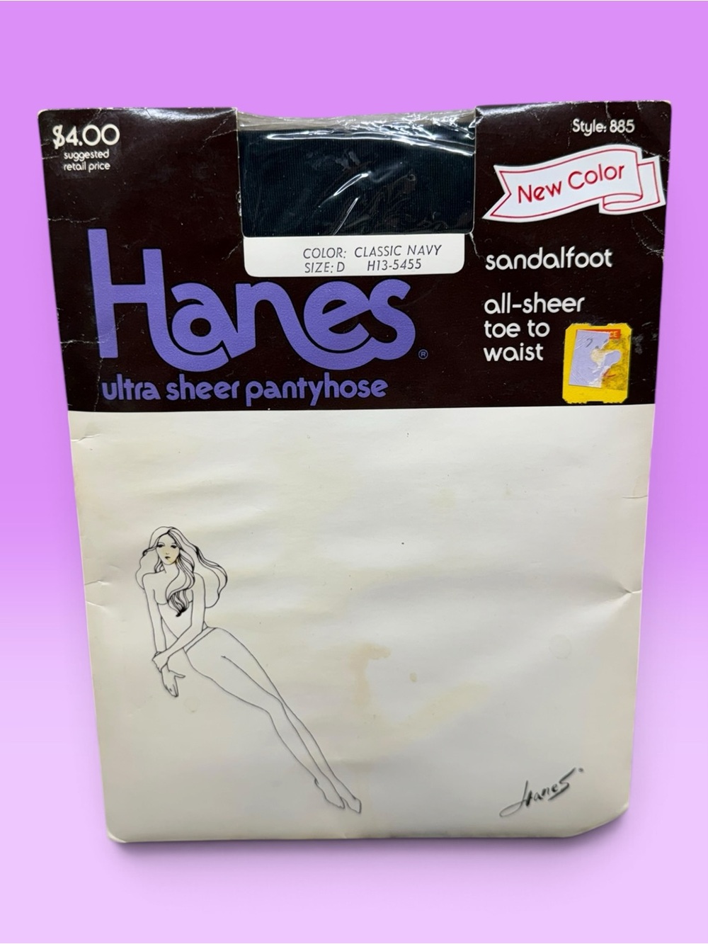 1986 Hanes Ultra Sheer Pantyhose Sheer To Waist Style 885 Size D Sandlefoot Navy